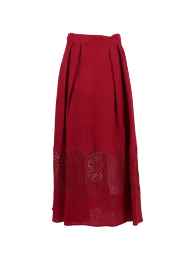 Clips Lace-trim Pleated Skirt In Red