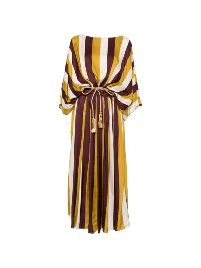Clips Long Striped Dress With Batwing Sleeves In Yellow