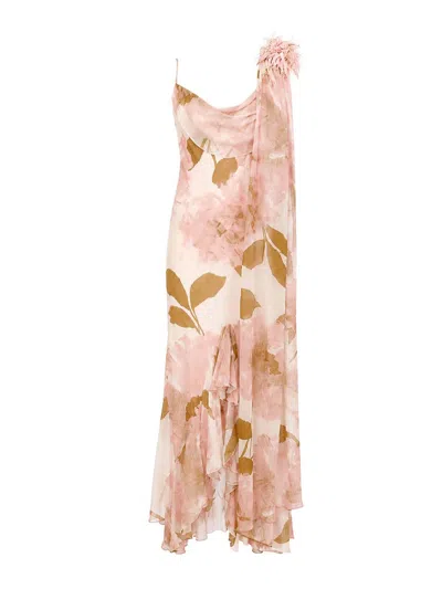 Clips Long Viscose Dress With Pink Floral Print In Multi