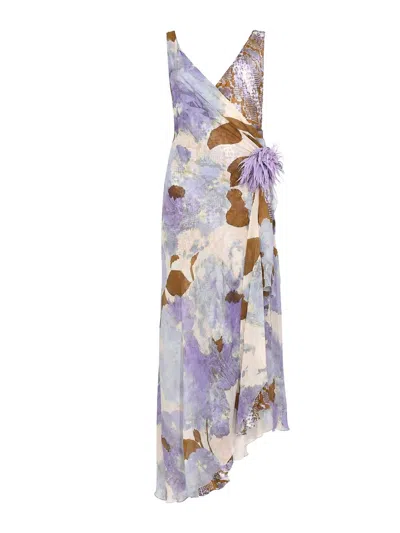 Clips Long Viscose Dress With Wisteria Floral Print In Multi
