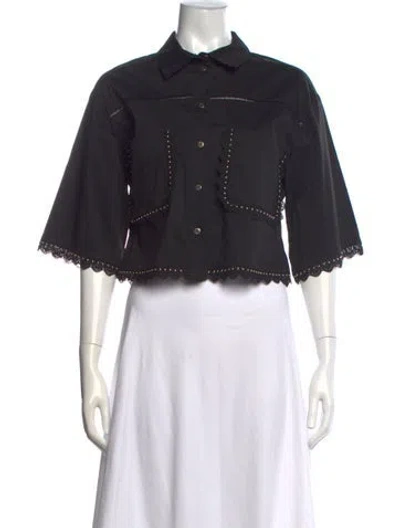 Pre-owned Clips More Three-quarter Sleeve Button-up Top In Black