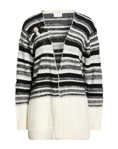 Clips More Woman Cardigan Ivory Size 14 Acrylic, Polyester, Cotton, Synthetic Fibers, Wool In Black