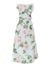 Clips Off-the-shoulder Taffeta Evening Dress In Green