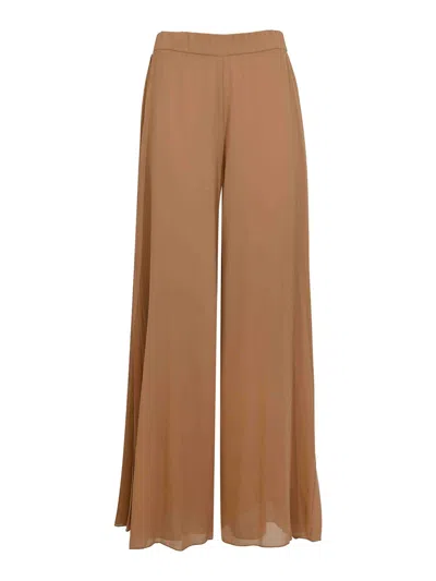 Clips Wide Trousers In Hazelnut Pleated Fabric In Brown