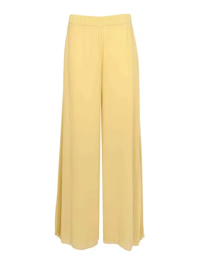 Clips Wide Trousers In Green Pleated Fabric In Yellow