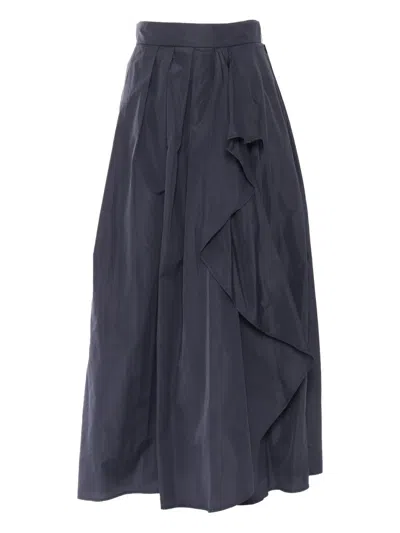Clips Pleated Ruffled Midi Skirt In Blue