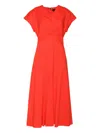 Clips Fitted Midi Dress With Flowing Skirt In Red