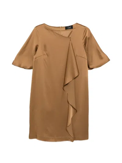 Clips Ruffled Short-sleeve Mini Dress In Brown
