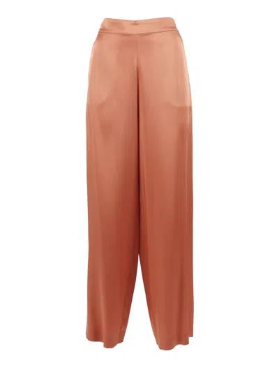 Clips Satin High Waisted Straight-leg Pants In Brown