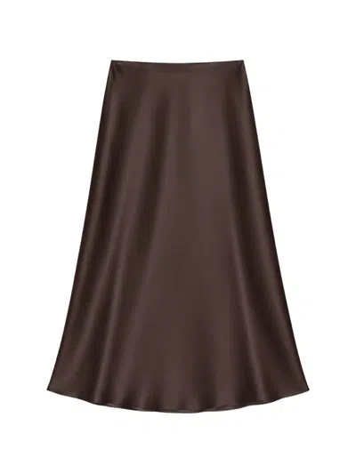 Clips Satin-finish A-line Maxi Skirt In Brown