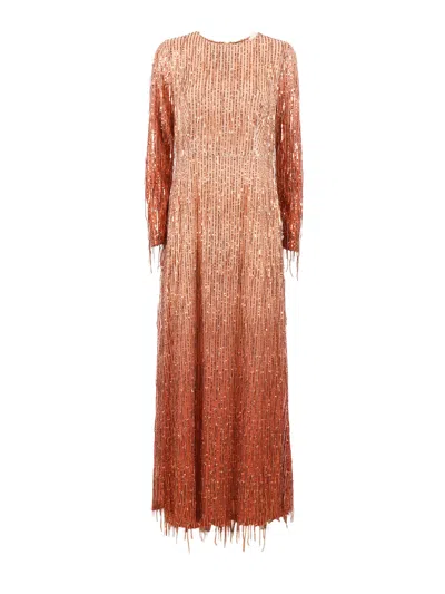 Clips Sequined Fringe Embellished Maxi Dress In Pink