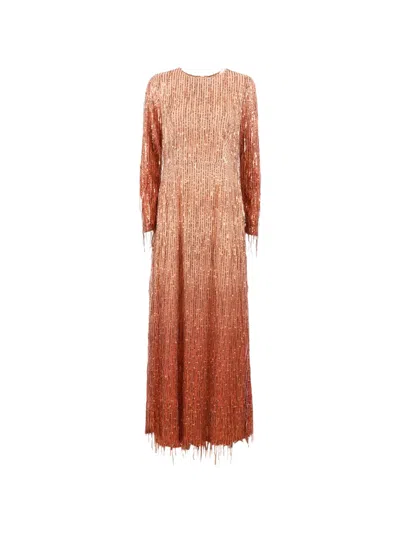 Clips Sequin-embellished Fringed Maxi Dress In Orange