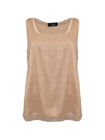 Clips Sequin-embellished Sleeveless Tank Top In Brown