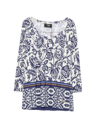 Clips Top With Blue And White Floral Print