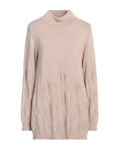 Clips Tricot Woman Turtleneck Sand Size L Wool, Acrylic In Beige