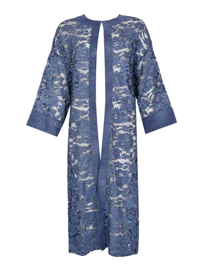 Clips Cotton Blend Lace Kimono In Blue