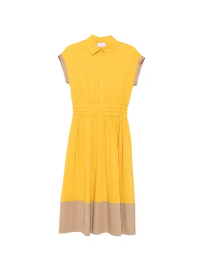 Clips Two-tone Smocked-waist Midi Dress In Yellow