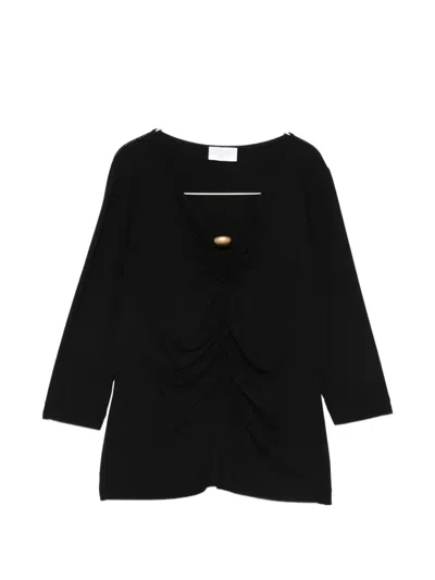 Clips V-neck Gathered T-shirt In Black