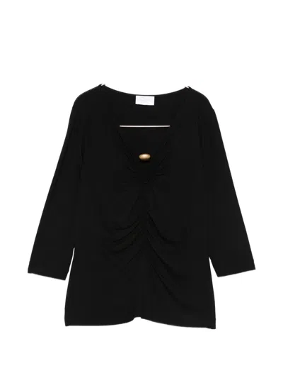 Clips V-neck T-shirt With Ruching In Black