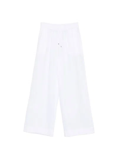 Clips Wide Leg Linen Pants With Drawstring Waist In White
