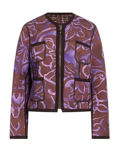 Clips Woman Jacket Brown Size 4 Viscose, Elastane In Purple
