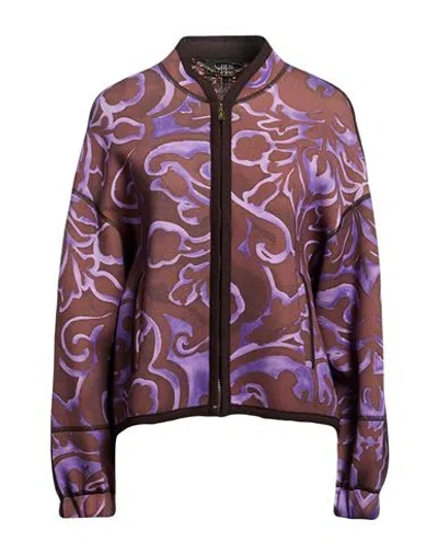 Clips Woman Jacket Chocolate Brown Size 4 Viscose, Elastane In Purple