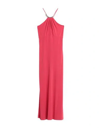 Clips Woman Maxi Dress Coral Size L Viscose, Polyester In Red