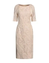 Clips Woman Midi Dress Beige Size 12 Polyester, Polyamide, Elastane, Cotton In Beige