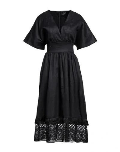 Clips Woman Midi Dress Black Size 8 Linen, Polyester