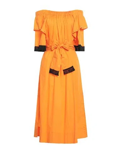 Clips Woman Midi Dress Orange Size 10 Cotton, Polyamide, Elastane