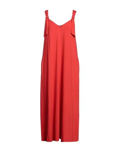 Clips Woman Midi Dress Tomato Red Size 6 Viscose, Acetate, Elastane In Beige