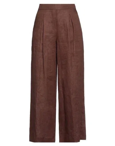 Clips Woman Pants Brown Size 12 Linen
