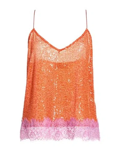 Clips Woman Top Orange Size L Polyester, Elastane, Cotton