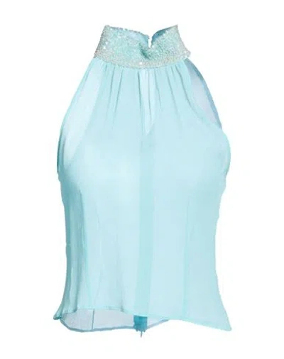 Clips Woman Top Turquoise Size 10 Silk In Blue