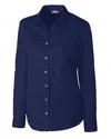 Clique Avesta Stain Resistant Womens Long Sleeve Button Down Shirt In Blue