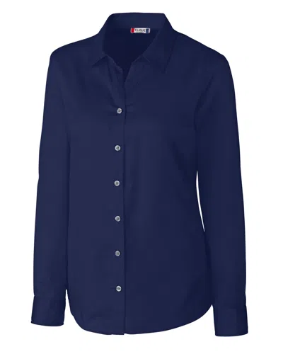 Clique Avesta Stain Resistant Womens Long Sleeve Button Down Shirt In Blue