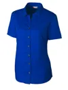 Clique Avesta Stain Resistant Womens Short Sleeve Button Down Shirt In Blue