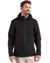 Clique Tempo Recycled Stretch Softshell Mens Hooded Jacket In Black