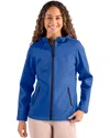 Clique Tempo Recycled Stretch Softshell Womens Hooded Jacket In Blue