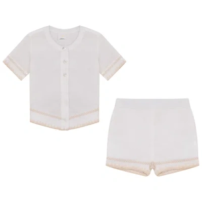 Clo Babies' Clô 2 Piece Cotton Set Collared Shirt & Elastic Waist Shorts In White