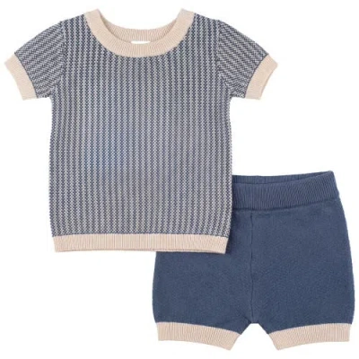 Clo Babies' Clô 2 Piece Knit Set Short Sleeve Top And Shorts In Blue