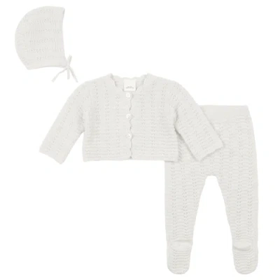Clo Babies' Clô 3 Piece Organic Cotton Knit Cardigan, Leggings, And Hat Set In White
