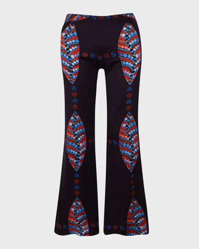 Clo Emotional Design Frankie Printed Flare Pants In Oval Spot Navy