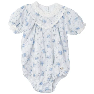 Clo Babies' Clô Floral Lace V-neck Romper In Blue