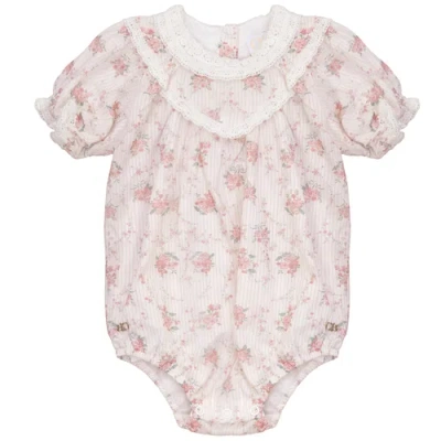 Clo Babies' Clô Floral Lace V-neck Romper In Pink