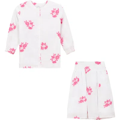 Clo Kids' Clô Flower Embroidered Cotton 2 Piece Long Sleeve Top And Skirt Set In Multi