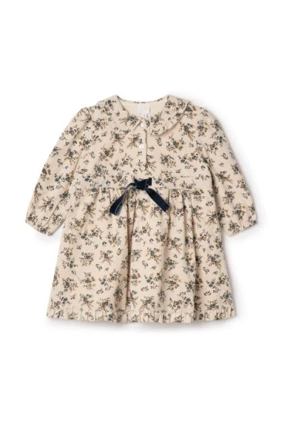 Clo Kids' Clô Flower Print Lace Dress With Velvet Tie In Neutral