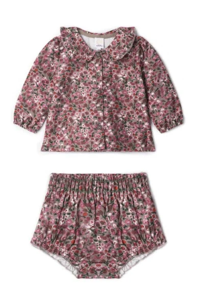Clo Babies' Clô Flower Print Lace Top And Bottom Set In Pink