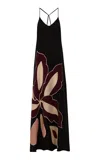 Clo Ginger Open Back Silk Maxi Dress In Black