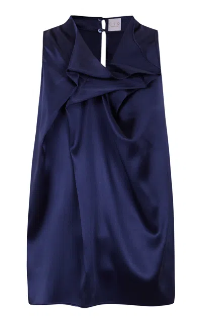 Clo Haley Draped Silk Top In Navy